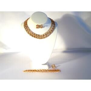 Gold rhinestone necklace, wedding necklace, prom  party formal evening necklace